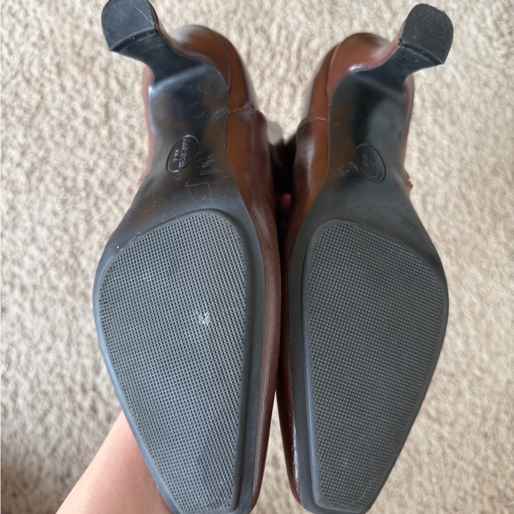 Anne Klein Brown Leather Ankle Boots - Picture 3 of 6